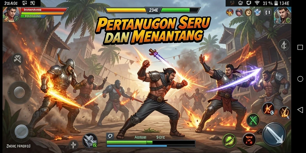 Tampilan dinamis pertarungan dalam game 234E yang mendebarkan.