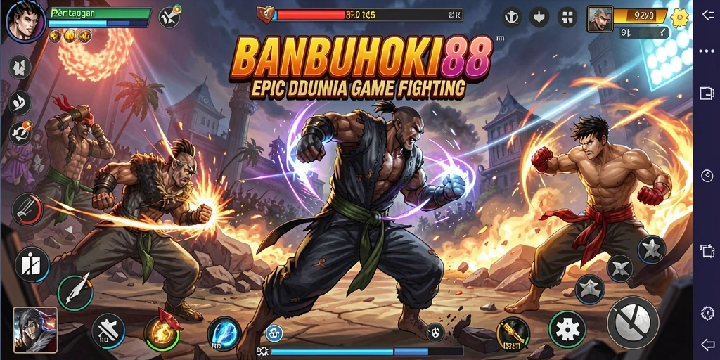 Screenshot gameplay BANBUHOKI88 menampilkan pertarungan seru dan karakter yang beragam.