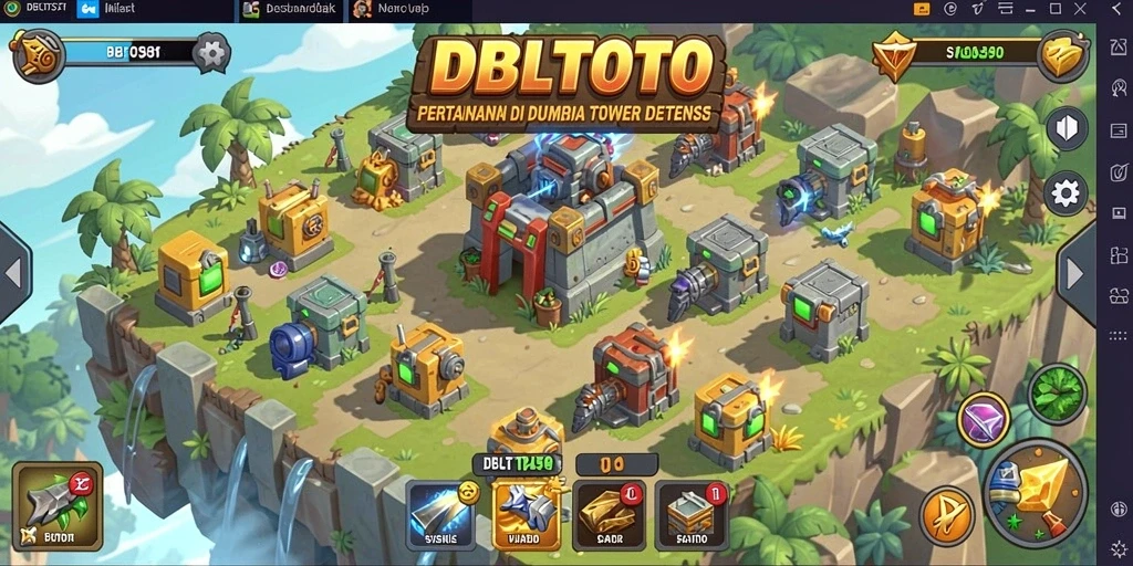 Screenshot dari gameplay menegangkan DBLTOTO dalam mode Tower Defense.