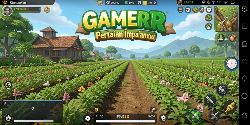 Screenshot GAMERP menampilkan aktivitas pertanian yang menyenangkan.